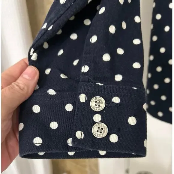 Chaps Navy Blue White Polka Dot Flat Collar Cotton Stretch Denim Jacket Size 2X - Picture 7 of 12